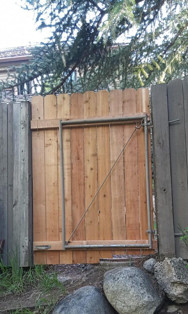 Cedar fence door, back view
