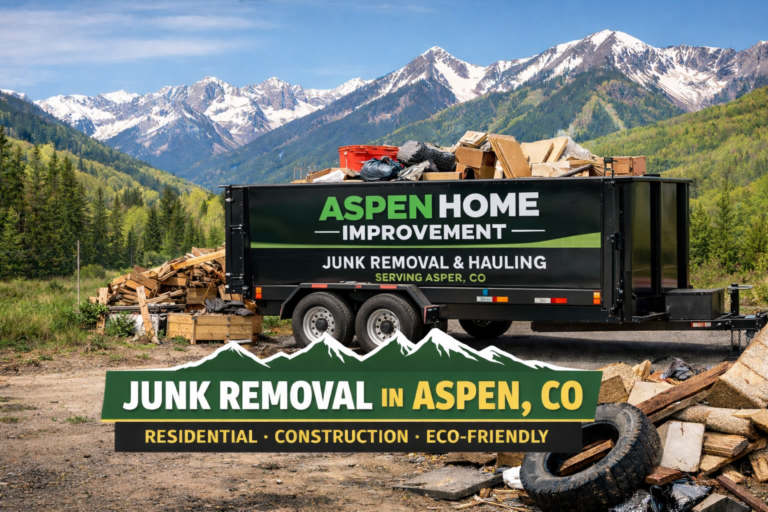 Junk removal in Aspen CO by Aspen Home Improvement with dump trailer and construction debris